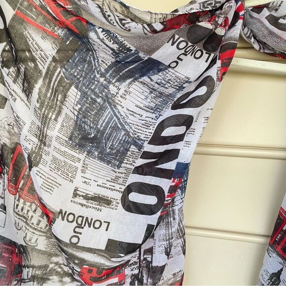 London City Print Lightweight Scarf Red, Black & White  36” x 72” - Picture 3 of 5
